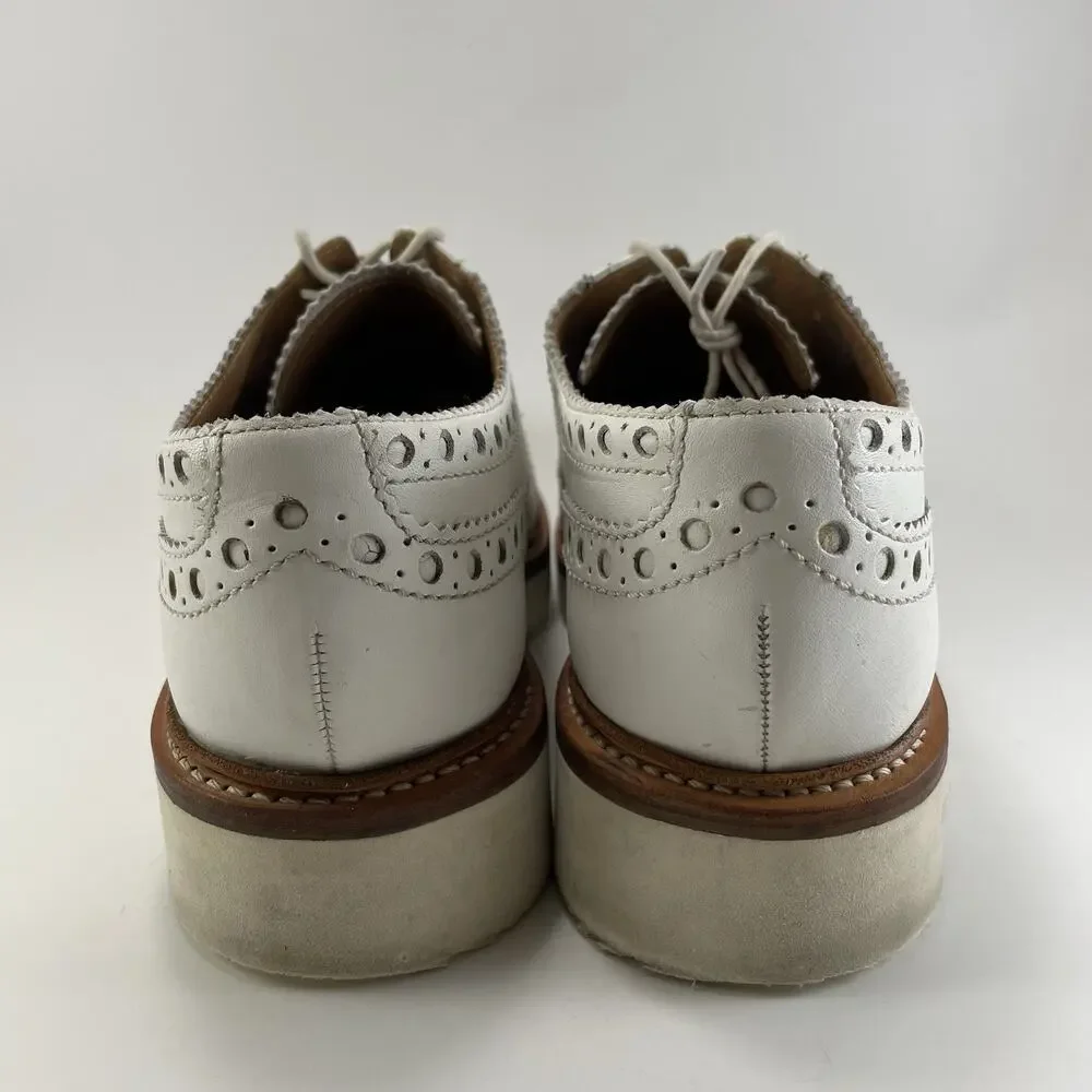 Grenson Archie Gibson Brogue Shoes Size 9 US/ 8 UK White Leather Wingtip Wedge
